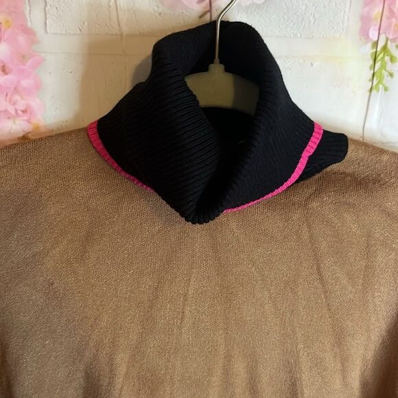 Tahari Women’s Size small Brown, black & pink Color block turtleneck sweater - Picture 2 of 11